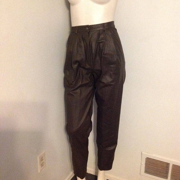 Vintage Pants - Vintage High Waist Leather Pleated Pants S 8